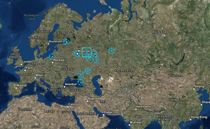Bản đồ tương tác này sẽ đưa bạn đến với 12 sân vận động diễn ra World Cup 2018 tại Nga trong nháy mắt