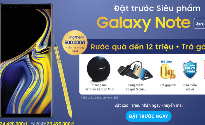 Samsung chưa công bố, các nhà bán lẻ VN đã cho đặt trước Galaxy Note9: 24.5 triệu bản 128GB, 29.5 triệu bản 512GB, mở bán 24/8