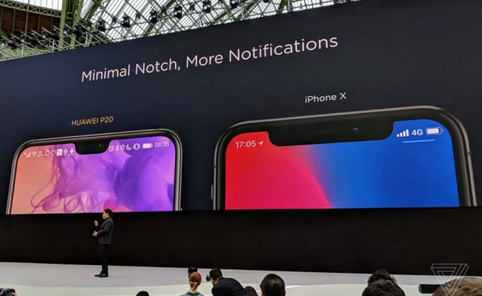 Huawei so sánh tai thỏ trên P20 với iPhone X và kết luận: "Rãnh phải nhỏ mới tốt"
