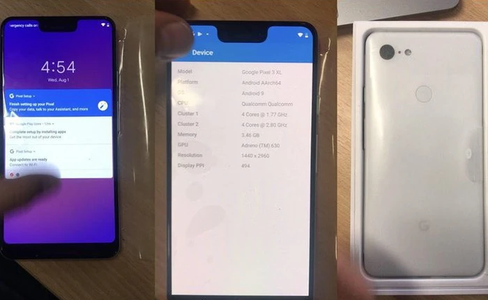 Google Pixel 3 XL bất ngờ lộ diện qua hình ảnh thực tế và video mở hộp