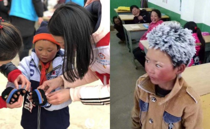 Ngôi trường của cậu bé tóc đóng băng vẫn miệt mài đi học nhận được khoản quyên góp 100.000 tệ để mua quần áo ấm cho học sinh