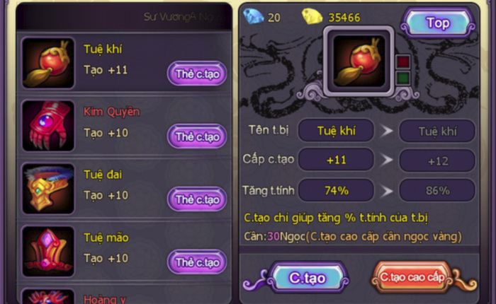 Tính năng chế tạo đồ cực “hot” trong Tình Kiếm